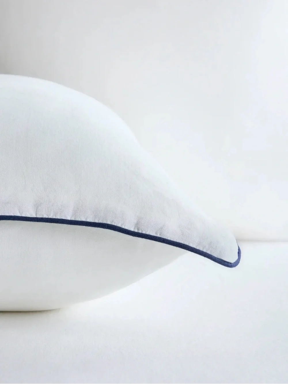 Quince European Linen  Euro Pillow Sham with Navy Piping 26x26